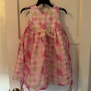 Marmelleta Pink and Green Polka Dot Girls Dress with Bow